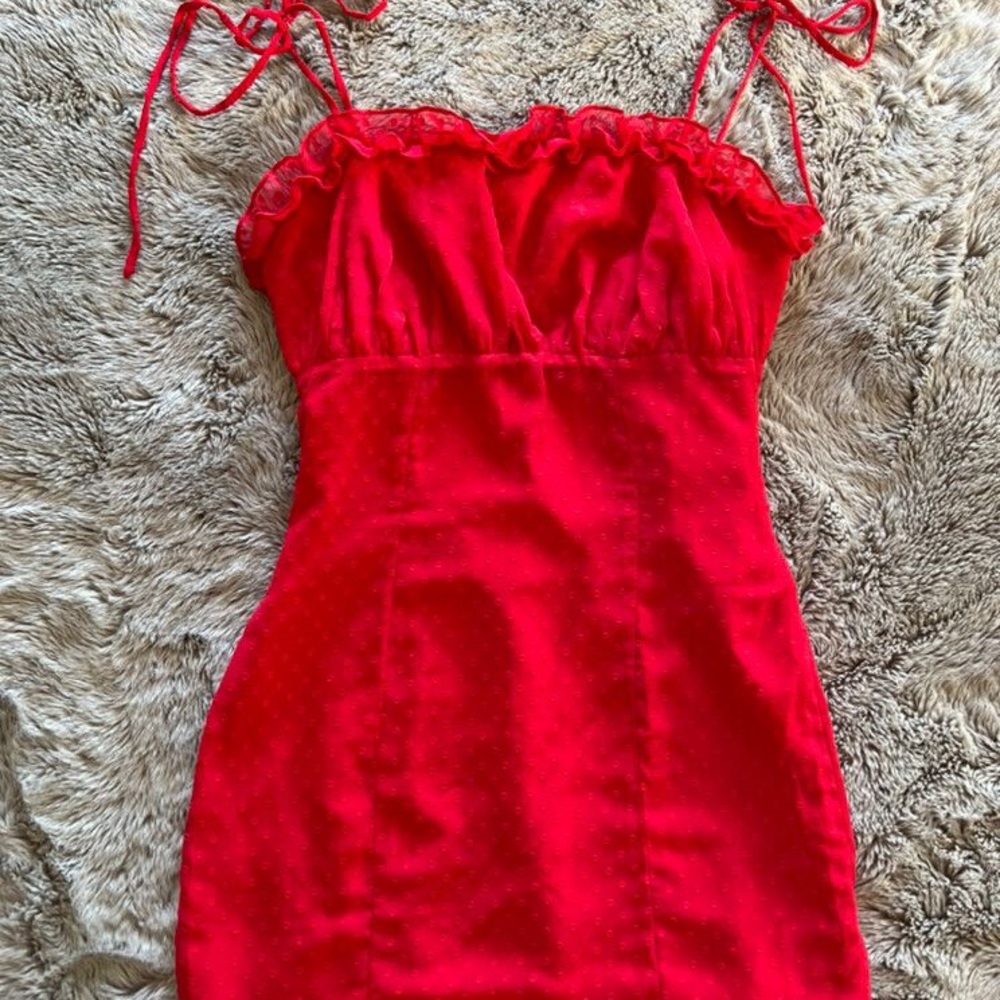 Red Ruffled Mini Dress - Picture 3 of 4